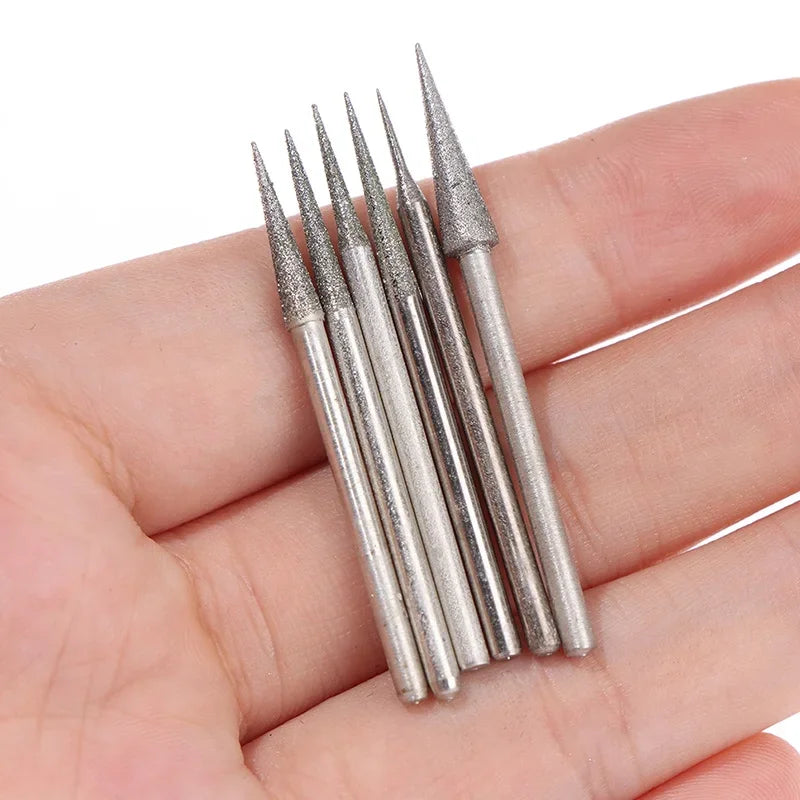 6Pcs Diamond Grinding Burr Set 1–4mm – 2.35mm Shank Engraving & Carving Needle Bits for Precision Tool Work