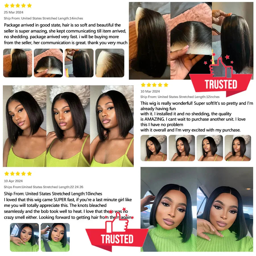 Glueless Bob Human Hair Wig — Ready-to-Wear Straight 4x4 Transparent Lace Closure for Women