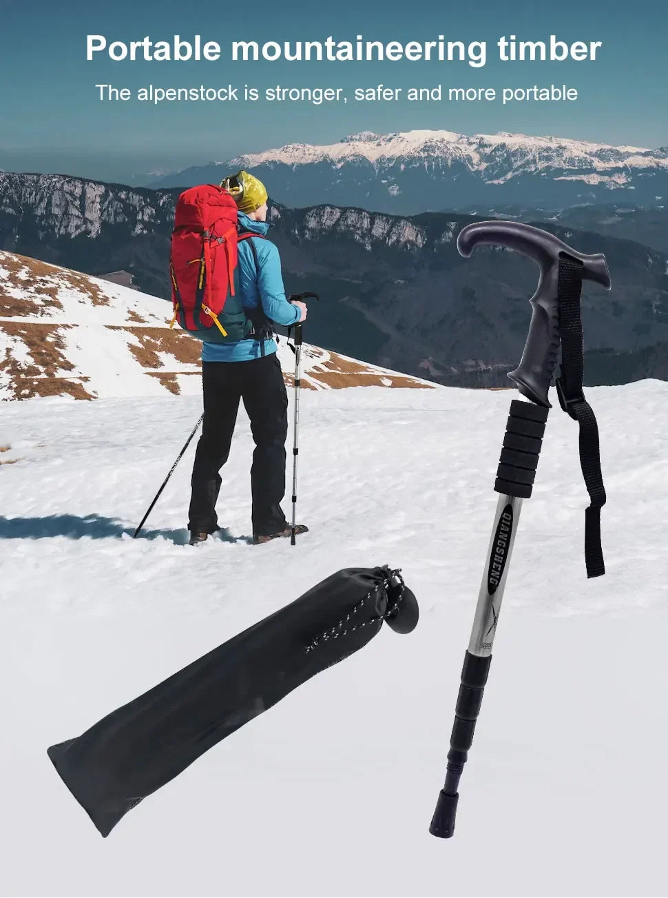 Outdoor Folding Trekking Pole – 4-Section Lightweight Telescopic Walking Stick for Hiking, Camping & Climbing