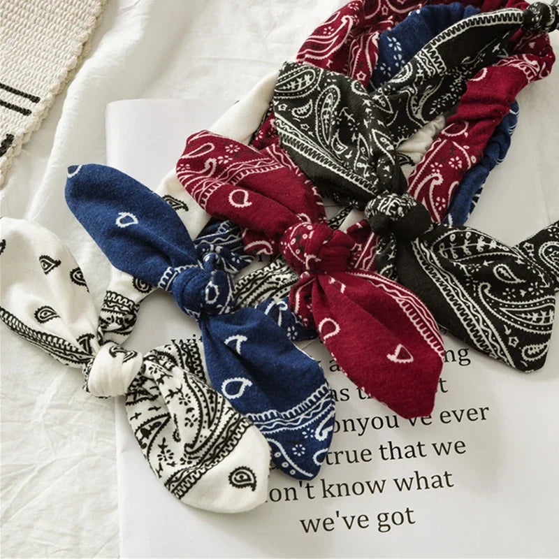 New Women's Suede Soft Print Headbands - Vintage Boho Cross Knot Elastic Hairbands, Solid Color, Girls Hair Accessories