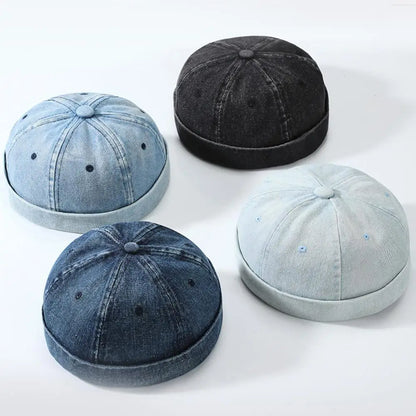 Fashion Denim Docker Cap - Adjustable Brimless Sailor Hat for Men & Women