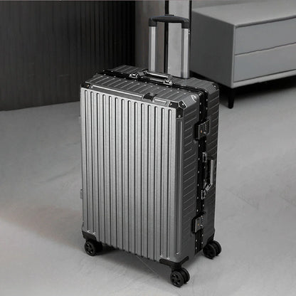 Aluminum Frame Rolling Luggage – 20/24/26/28 Inch Suitcase with USB Port, Combination Lock & Wheels