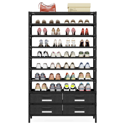 Tribesigns 10-Tier Shoe Rack Organizer – Vertical Shoe Shelf with 4 Drawer Bins, Holds 32 Pairs for Closet & Entryway