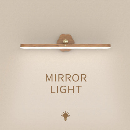 Wooden LED Night Light Mirror Front Fill Light: Portable Rechargeable Magnetic Wall Lamp for Bedroom - Bedside Lamp with Touch Switch