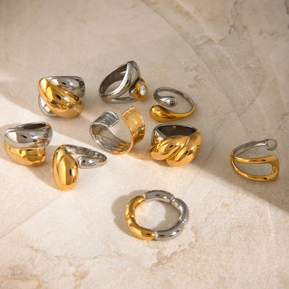 Vintage 18K Gold Plated Stainless Steel Ring – Double Line Irregular Open End Jewelry for Women