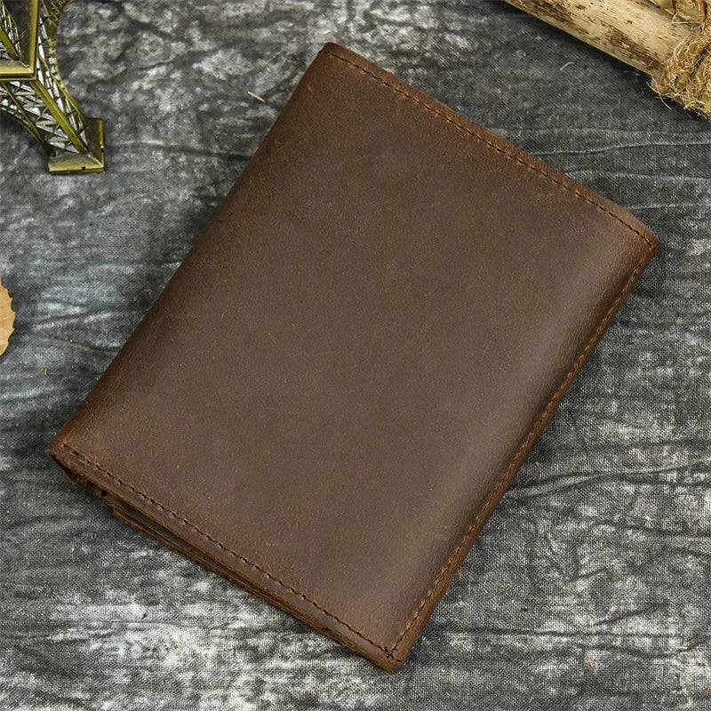 Men's Genuine Leather Short Wallet with Chain – Zipper Clutch, Trifold Purse, Card Holder & Coin Purse for Men