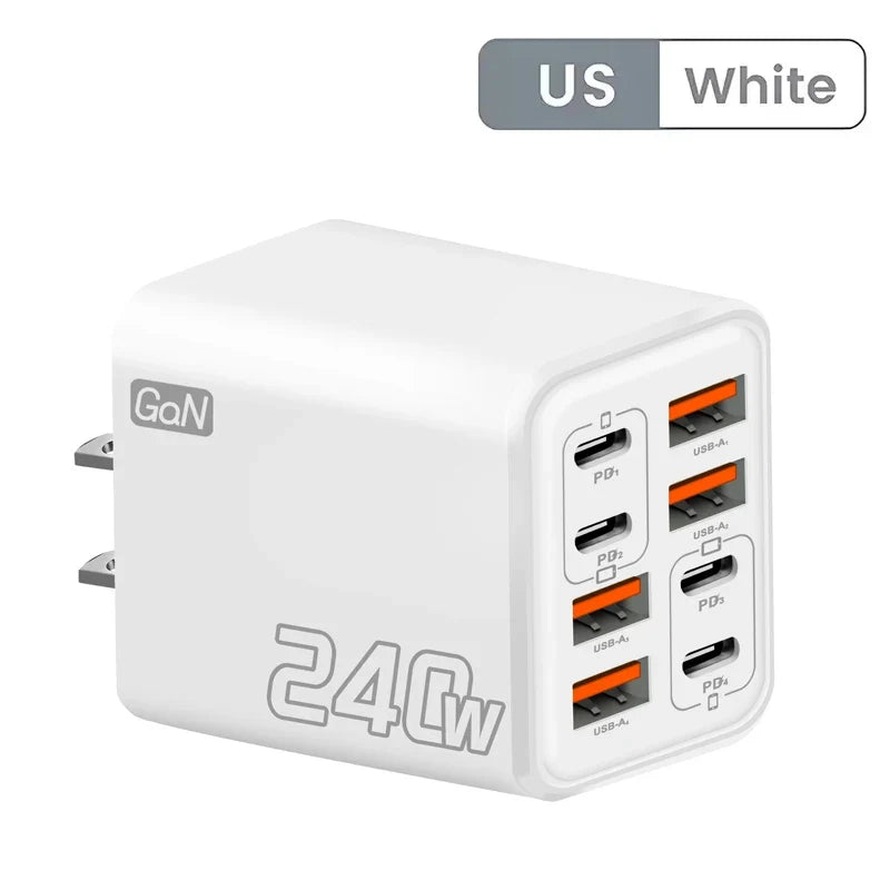 240W GaN USB C Charger - 8-in-1 Fast Charging Power Adapter for iPhone Samsung Xiaomi Devices