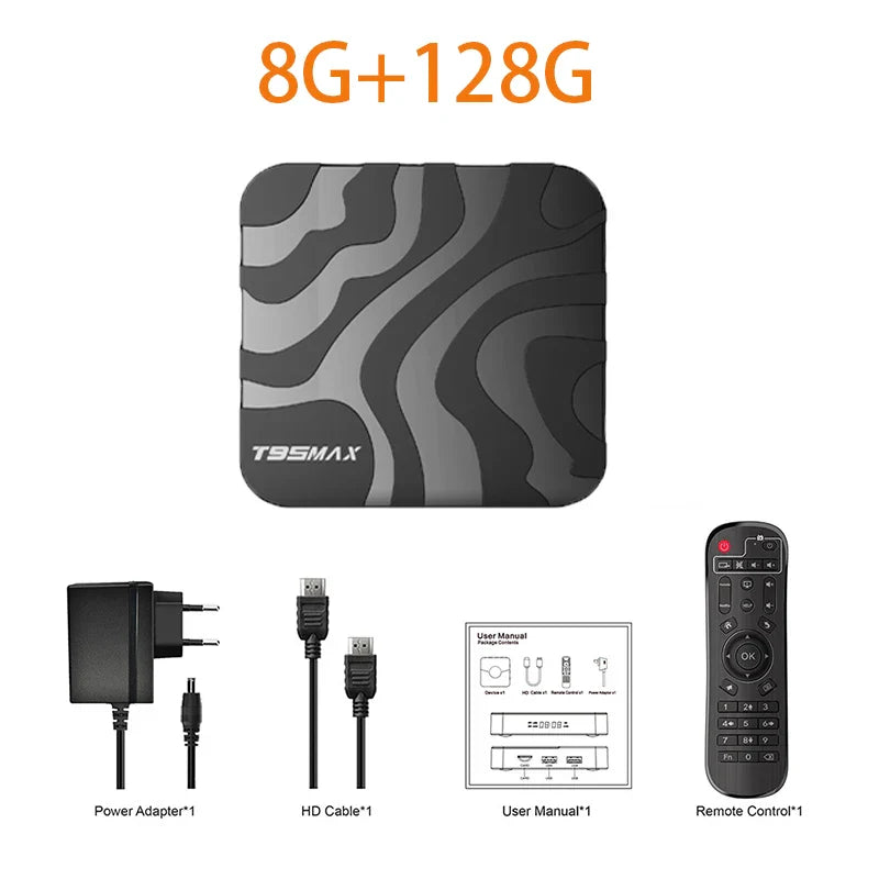 New H618 T95 Max Android 14 Smart TV Box - 8GB RAM, 128GB/64GB Storage, Double WiFi 2.4G & 5.8G, 6K 3D, Voice Assistant Media Player