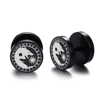 Vnox Men's Viking Black Stud Earrings - Vegvisir & Norse Valknut, Cool Punk Stainless Steel Set
