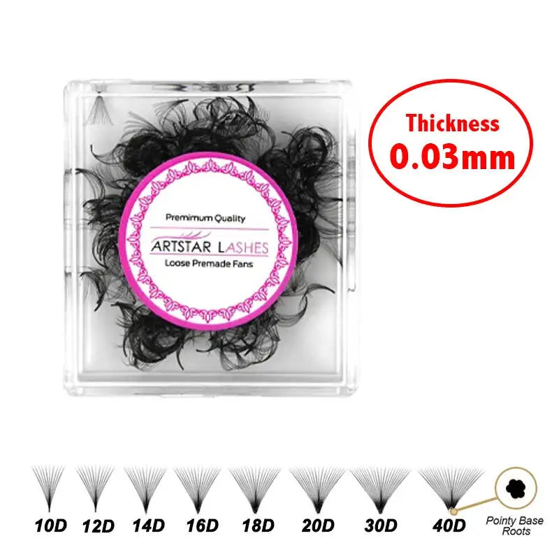 ARTSTAR Pointy Base Premade Eyelash Fans – 0.03mm Thin Professional Loose Lash Extensions