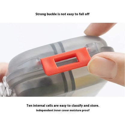 JUSTLANG Portable Medicine Box – Waterproof & Moisture-Proof Pill Container with 10 Small Grid Cells for Tablets Storage