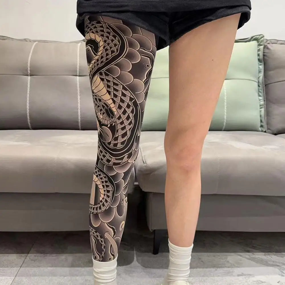 Full Leg Tattoo Socks - Sun-Proof Stretch Cycling & Fishing Stockings for Men and Women