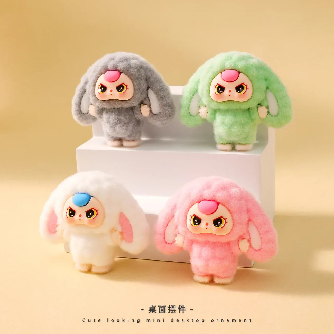 10PCS Cartoon Baby Three Flocking Blind Box – Cute DIY Doll Keychains & Desktop Decorations, Kids’ Small Ornaments Gift