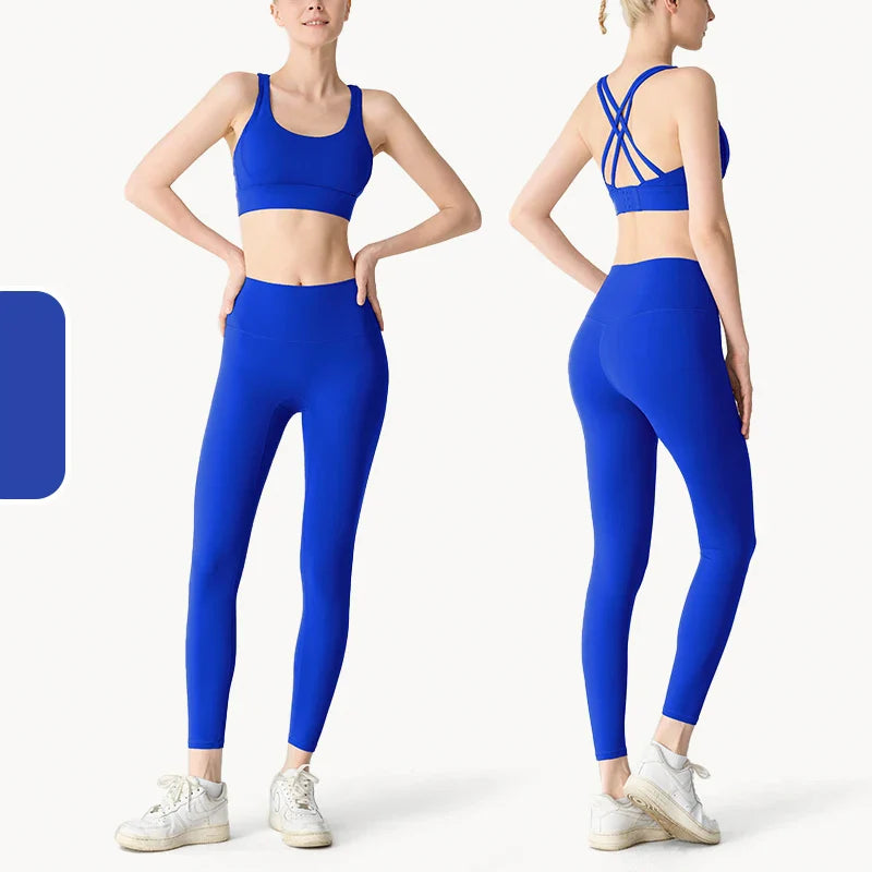 2-Piece Women’s Yoga Tracksuit – Athletic Pilates Fitness Set with Push-Up Sports Bra & Leggings for Gym Workouts