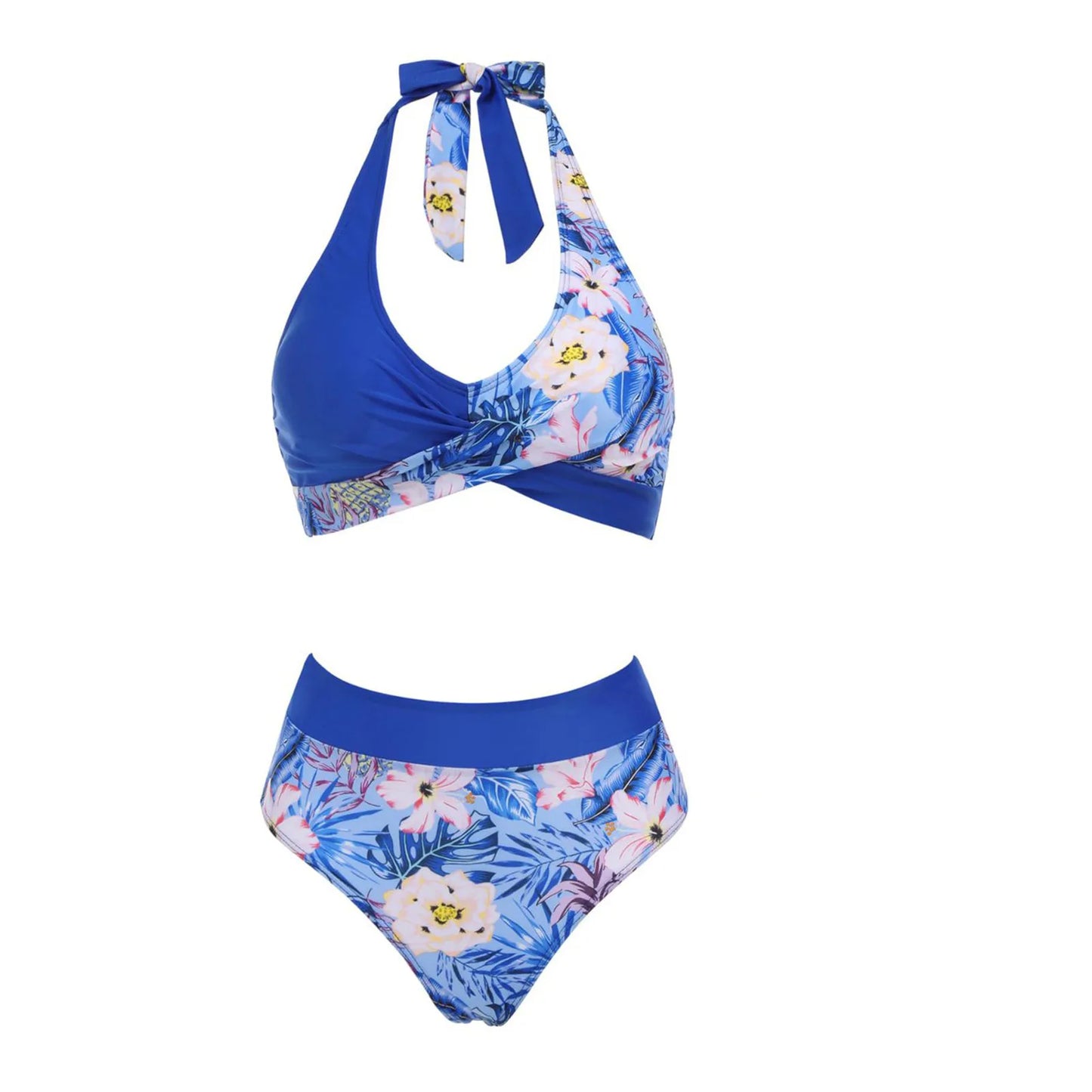 Floral Colour Block High Waist Bikini – Women's Two-Piece Swimsuit Teen Beachwear 2024 Trend