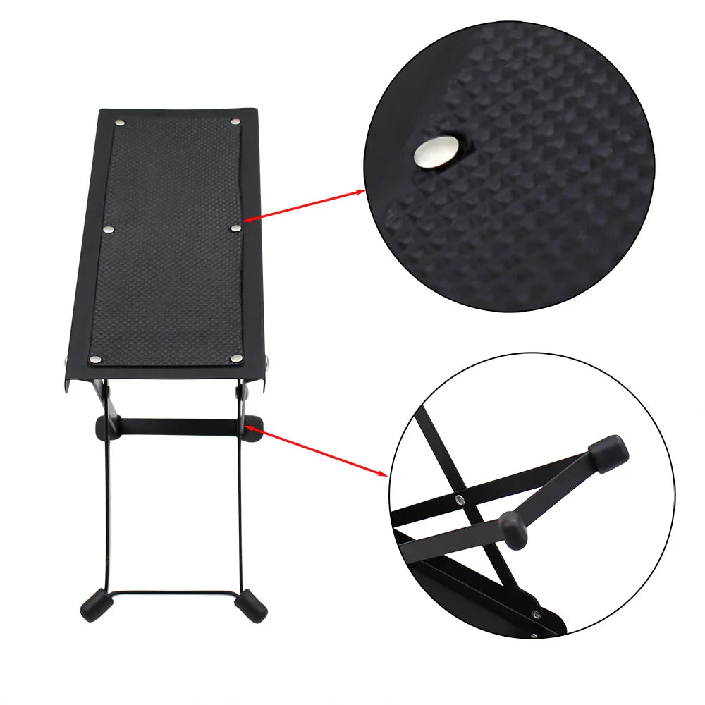 Guitar Foot Stool – 4 Position Height Adjustable, Foldable Pedal Rest for Guitar, Black Footstool for Guitar Pedal Accessories