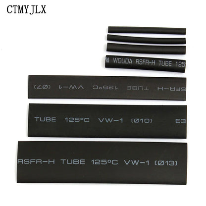 127PCS Thermoresistant Black Heat Shrink Tubing Kit - 2:1 Polyolefin Sleeving for Wire & Cable Protection