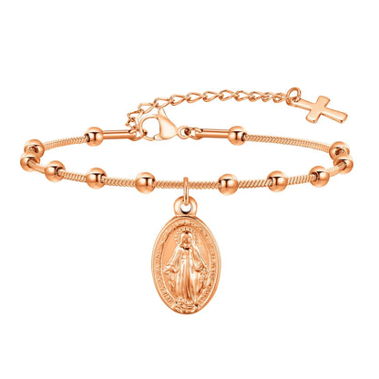 Vnox Gold Plated Rosary Bracelet – Stainless Steel Cross & Virgin Mary Religious Prayer Jewelry for Women & Girls Gift Accessories