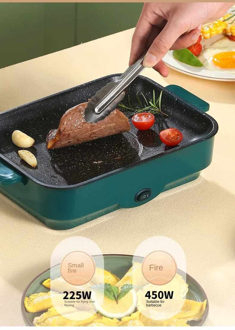 Multifunctional Electric BBQ Grill – 26cm Square Mini Electric Baking Tray and Wok for Pancakes, Steak, and Kitchen Frying