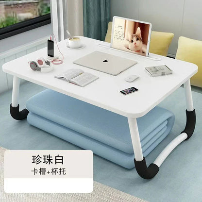 Foldable Laptop Desk for Bed & Sofa – Portable Lap Table with Cup, Book Holder, Drawer, and USB Slot
