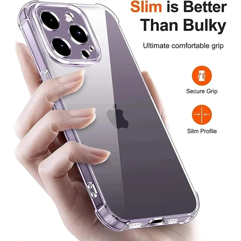 Shockproof Clear Silicone Phone Case – Lens Protection Back Cover for iPhone 11, 12, 13, 14, 15, 16, 17 Pro, Pro Max, Mini, XS, XR