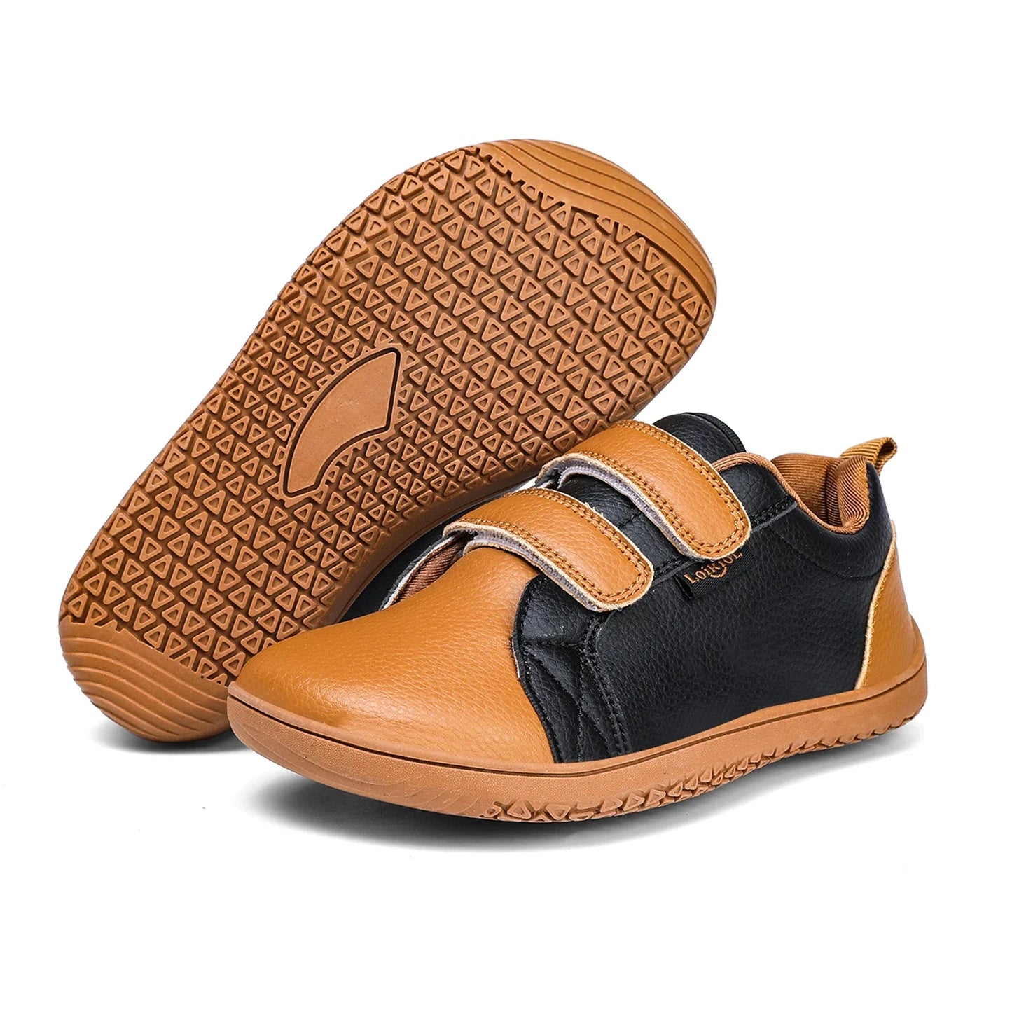 Kids Barefoot Shoes – Wide Toe Minimalist Sneakers for Boys & Girls, Lightweight Artificial Leather Walking Flats with Hook & Loop Closure