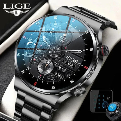 LIGE 2023 ECG+PPG Smartwatch for Men – AMOLED Touchscreen, Bluetooth Call, NFC, Waterproof Sports Watch for Android & iOS