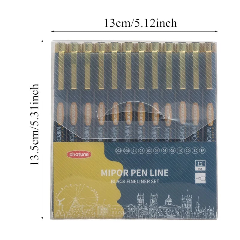 Japanese Sakura Pigma Micron Pen Set — 12 Black Fineliners for Manga, Sketching, Drawing & Comic Art