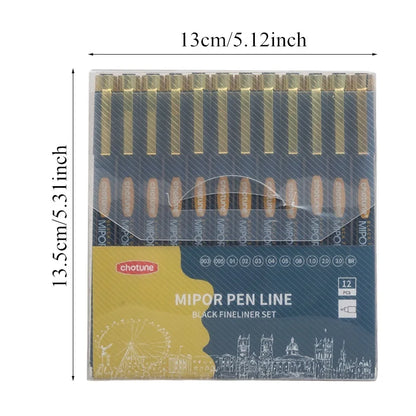 Japanese Sakura Pigma Micron Pen Set — 12 Black Fineliners for Manga, Sketching, Drawing & Comic Art