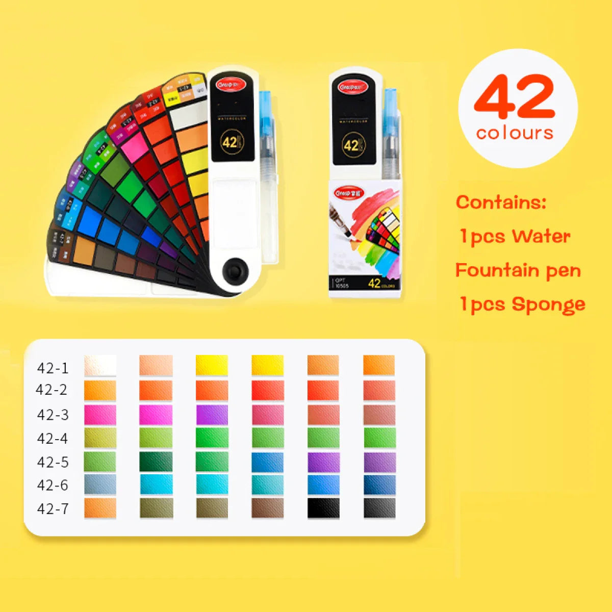 18–42 Color Solid Watercolor Set – Foldable Travel Paint Kit with Water Brush Pen & Fan-Shaped Art Painting Tools