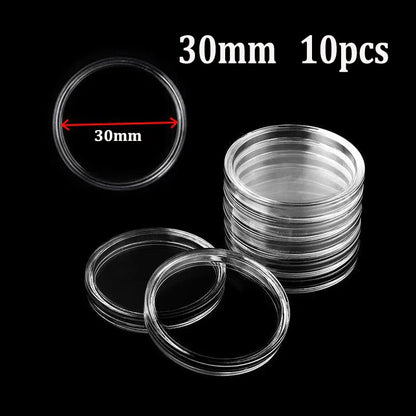 Coin Capsules Storage Box - Clear Plastic Holders for 21/23/25/30/32/38/40/45mm Coins