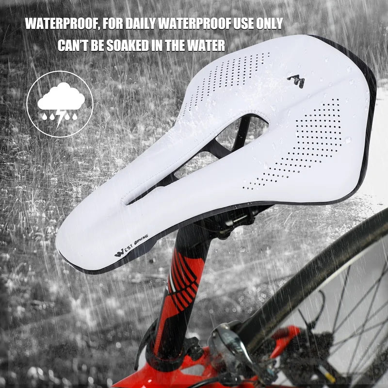 WEST BIKING Bicycle Saddle — Comfortable Hollow PU Leather Bike Seat | Wear-Resistant Road Cycling Cushion