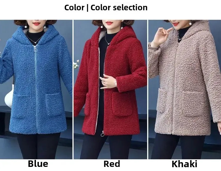Women’s Thickened Hooded Cotton Jacket – Fleece-Lined Winter Coat, Warm Mommy-Style Outerwear by AE Stock