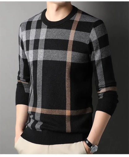 Luxury Men’s Knitted Wool Pullover – Autumn Winter O-Neck Striped British Casual Sweater