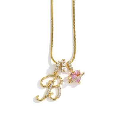 Gold Zircon Flower Letter Necklace - A-Z Alphabet Pendant Jewelry Gift for Women