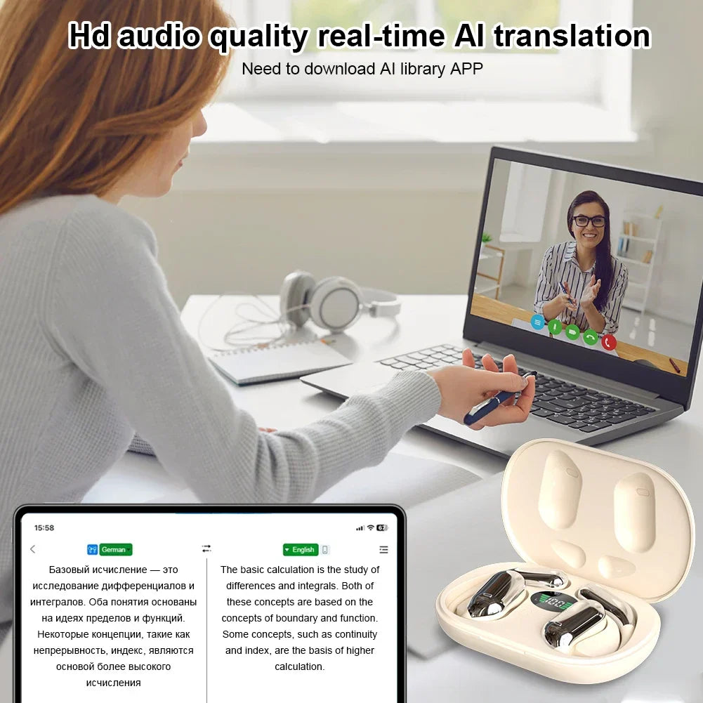 3-in-1 AI Translator Earbuds – Bluetooth 5.3 Noise Cancelling Headset with 144 Languages, Real-Time Smart Voice Translation