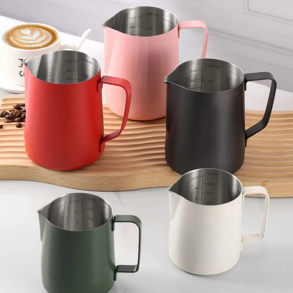350/600ML Stainless Steel Coffee Milk Frothing Pitcher – Precise Scale Latte Jug for Barista & Professional Cafe Use