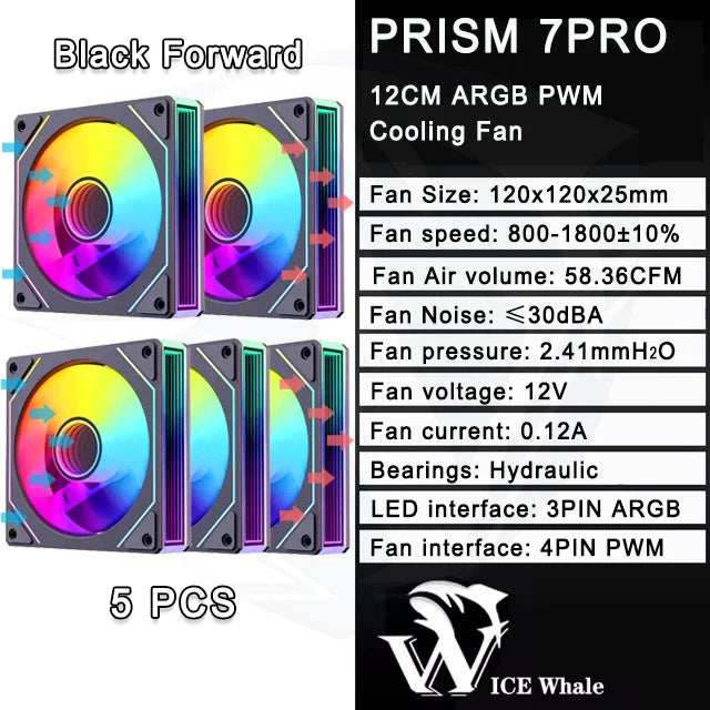 ICE Whale Prism 7 PRO ARGB 120mm PC Case Fan – Infinity Mirror Design with 4-Pin PWM, Motherboard Sync, and CPU Cooling Fan
