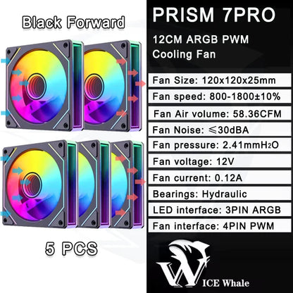 ICE Whale Prism 7 PRO ARGB 120mm PC Case Fan – Infinity Mirror Design with 4-Pin PWM, Motherboard Sync, and CPU Cooling Fan