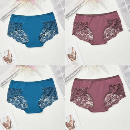 Women’s Lace Briefs 4-Piece Set - Soft Breathable Ruffle Trim Panties for Comfortable Daily Wear S-4XL