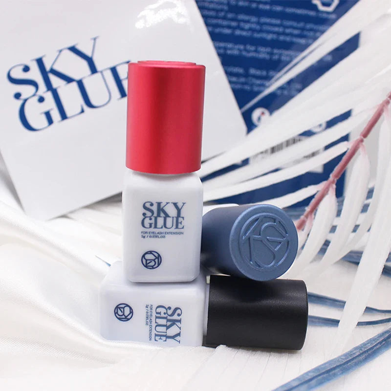 SKY Eyelash Extension Glue 5ml – Original S+ Black, Red, Blue, and Transparent Caps for False Lashes
