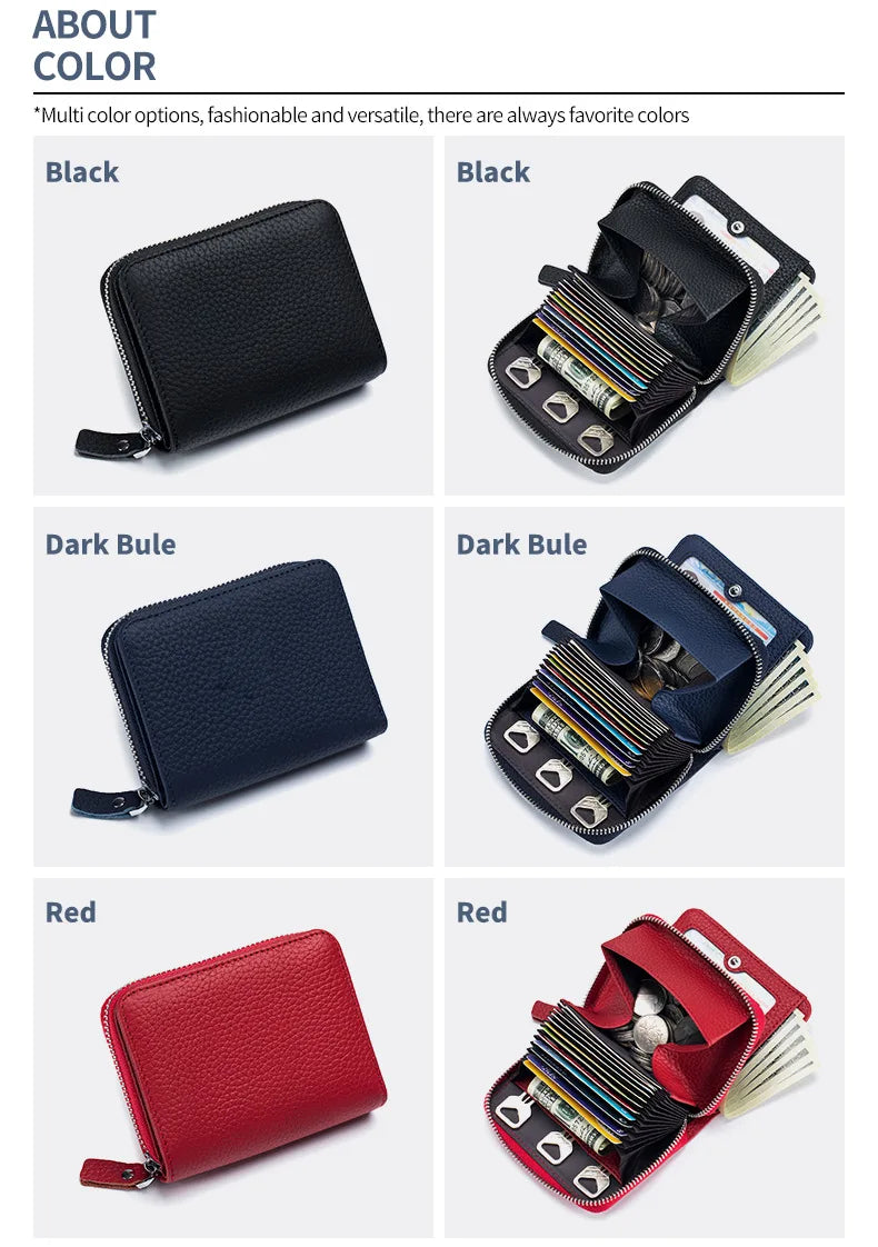 Genuine Leather RFID Short Wallet – Cowhide Card Holder Mini Coin Purse & Key Pouch for Men and Women
