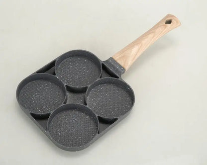 4-Hole Nonstick Omelette Pan — Thickened Breakfast Skillet for Eggs, Steak, Burgers, and Induction Cooking