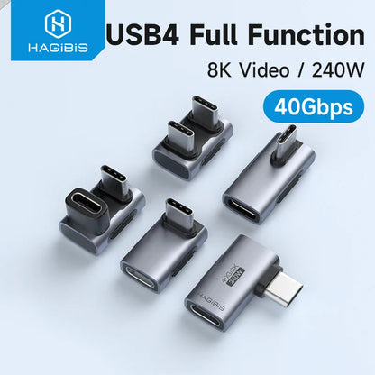 Hagibis 240W USB-C to USB-C Adapter — 40Gbps 8K 60Hz USB4 Converter, 90° for Thunderbolt 4/3, MacBook, iPhone 16 Pro & Tablet