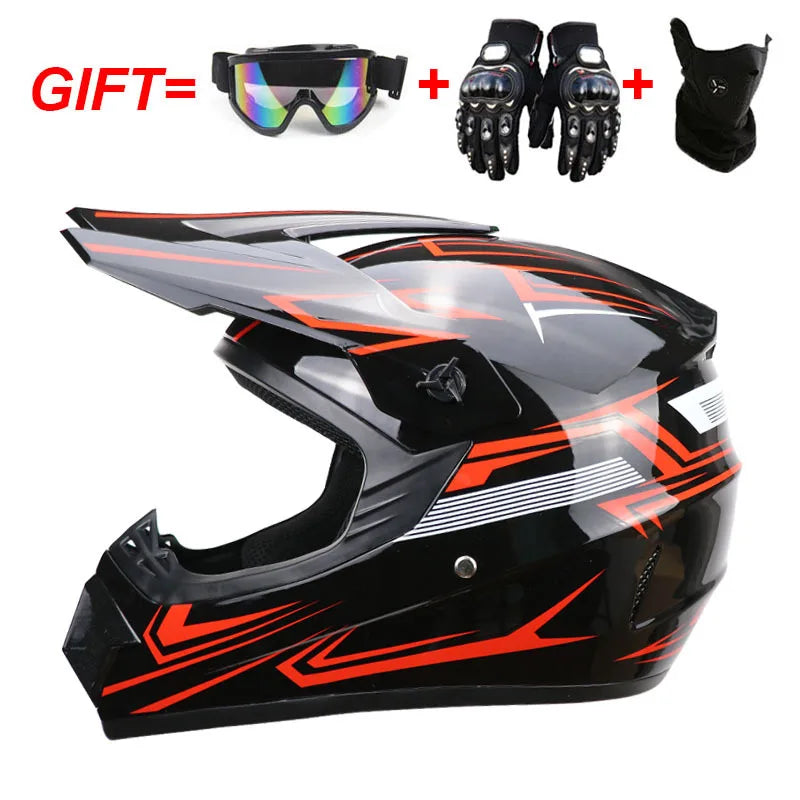 Youth & Kids Motorcycle Full Helmet - Children’s Motocross Casco Moto, Off-Road Protective Helmet with Goggles & Gloves
