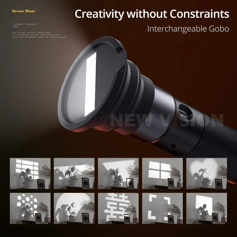 SIDANDE 10W Flashlight with Four Color Projection - 8400mAh Rechargeable Battery, 4 Hours Full-Power Output