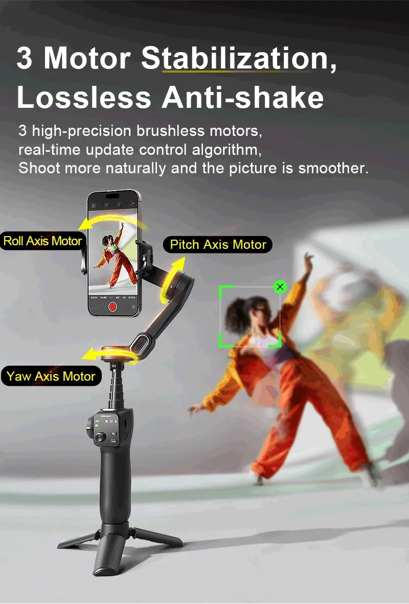 AOCHUAN Smart V8 3-Axis Handheld Gimbal – Phone Stabilizer with Extension Rod, Tripod & Face Tracking for iPhone, Android, TikTok & Vlog