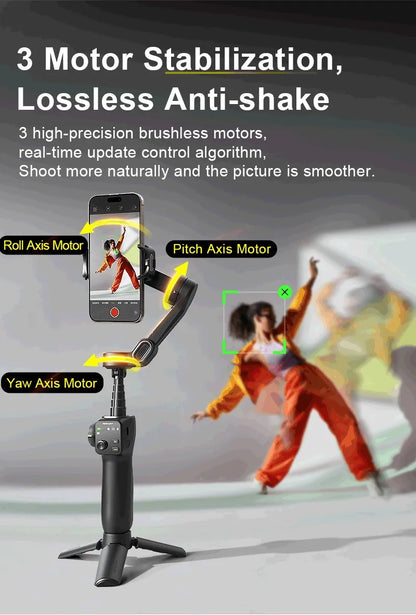 AOCHUAN Smart V8 3-Axis Handheld Gimbal – Phone Stabilizer with Extension Rod, Tripod & Face Tracking for iPhone, Android, TikTok & Vlog