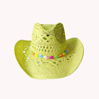 Melesh Western Women's Mint Green Cowboy Hat – Straw, Wide Brim, Plasticity Strong for Sunshine & Beach Wear