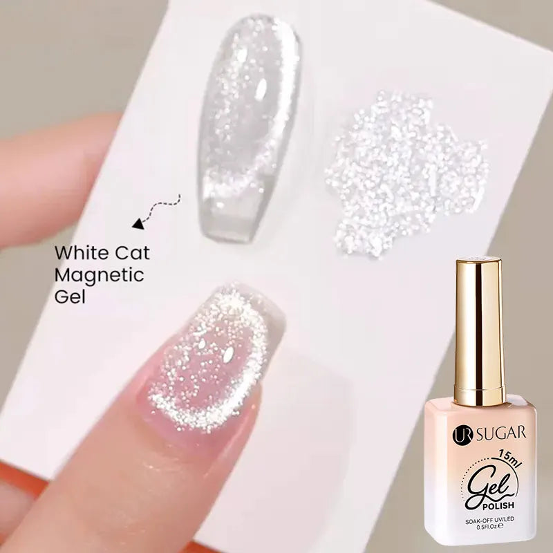 UR SUGAR 15ml Magnetic Cat Eye Gel Polish - Sparkling Silver Glitter UV LED Soak Off Nail Gel